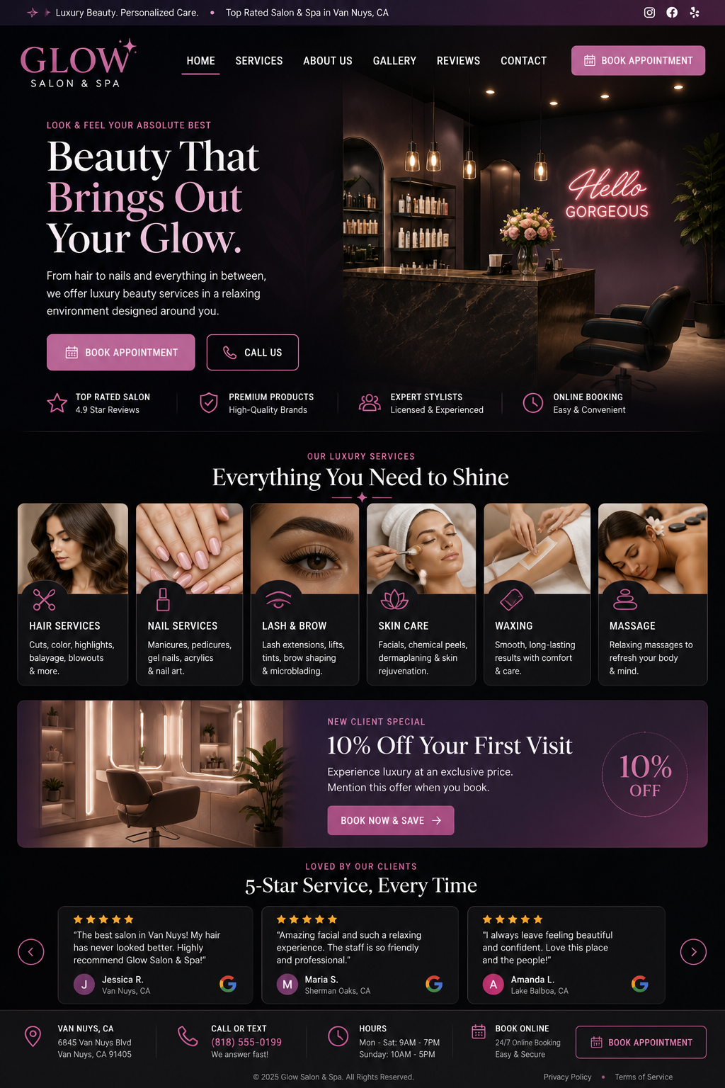 Glow Salon & Spa modern website