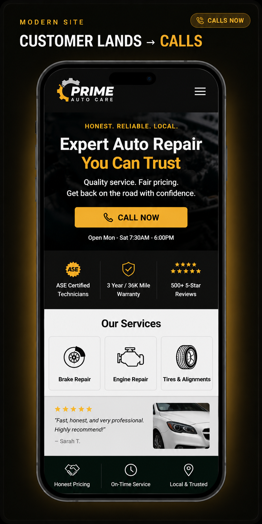 Modern site — customer lands and calls